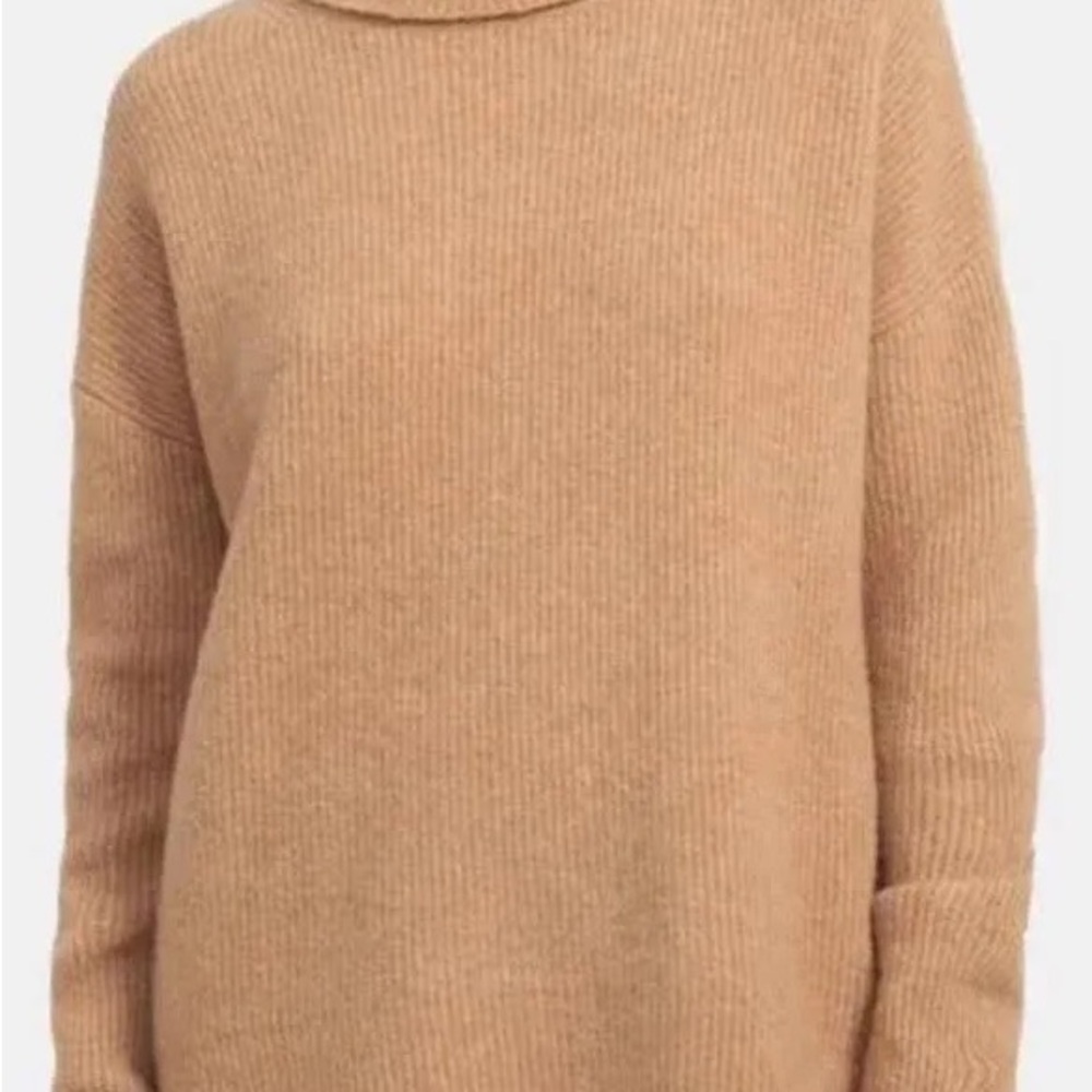 Theory Tan Cowl Neck Sweater Ribbed Knit Minimalist